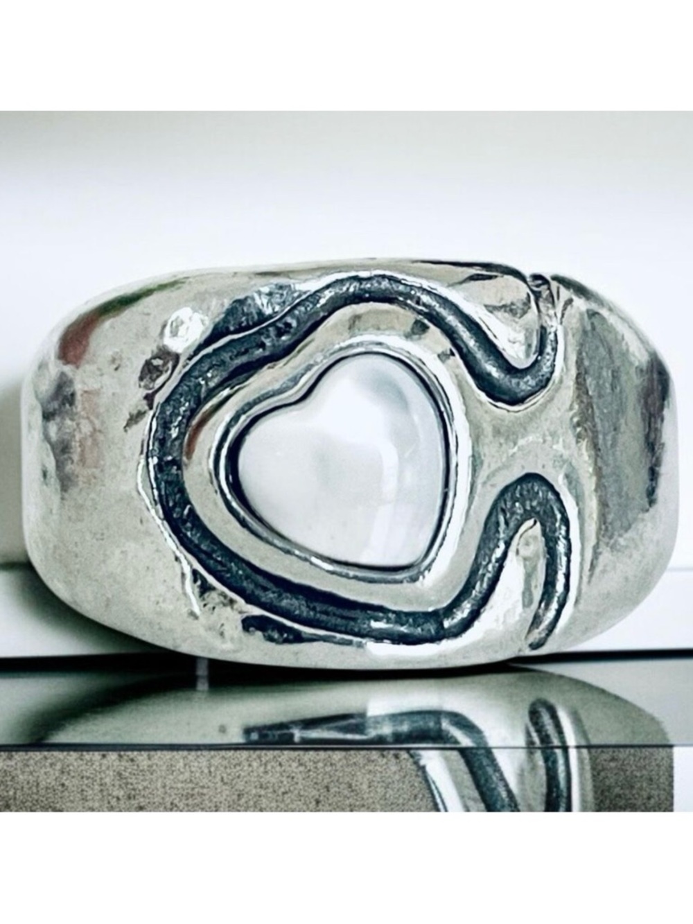 NWT Gorgeous Made in Israel 7 Sterling Silver .925 Fresh Water Pearl Heart Ring